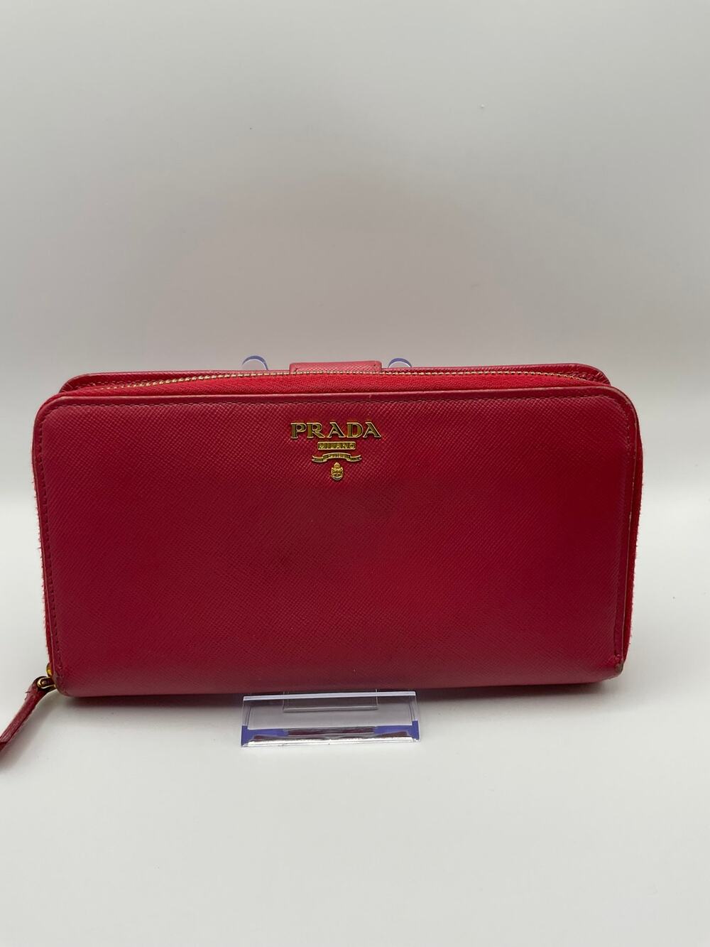 Prada Saffiano Leather Zip Around Continental Wallet Pink | Authentic